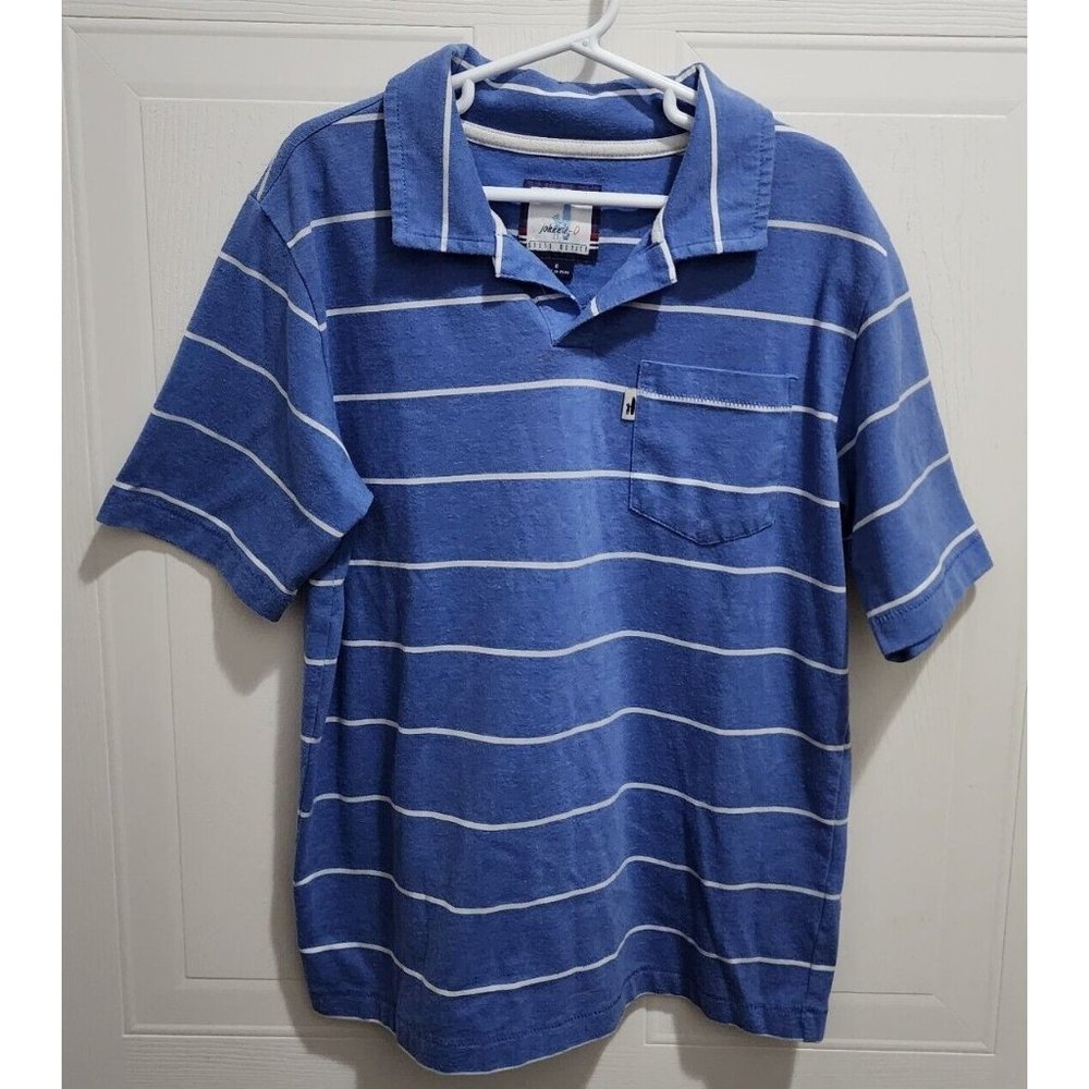 Johnnie-O West Coast Prep Youth Boys Short Sleeve Polo Shirt Blue Striped Size 8